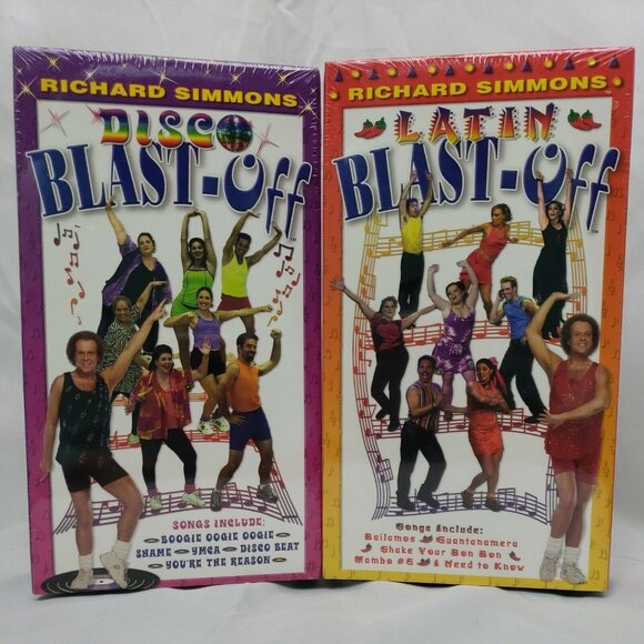 Richard Simmons VHS Workout Tape Lot Latin Blast Off Disco Blast Dance Fitness - Picture 1 of 10